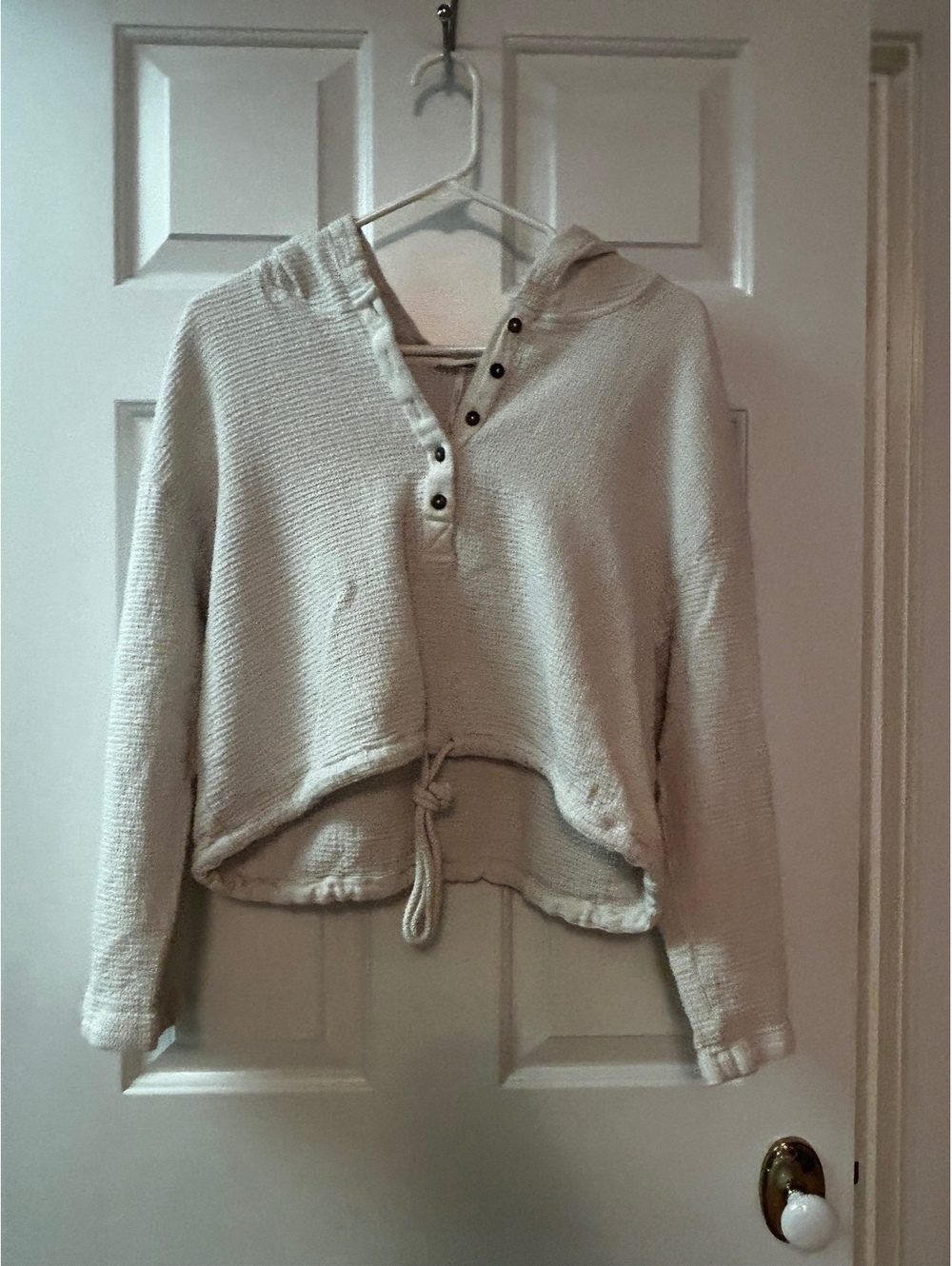 Free People Cream Waffle Knit Hoodie Sweater Medium